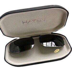 Haven Sun Clip For Over Eyeglasses With Black Hard Faux Leather Clam Shell Case